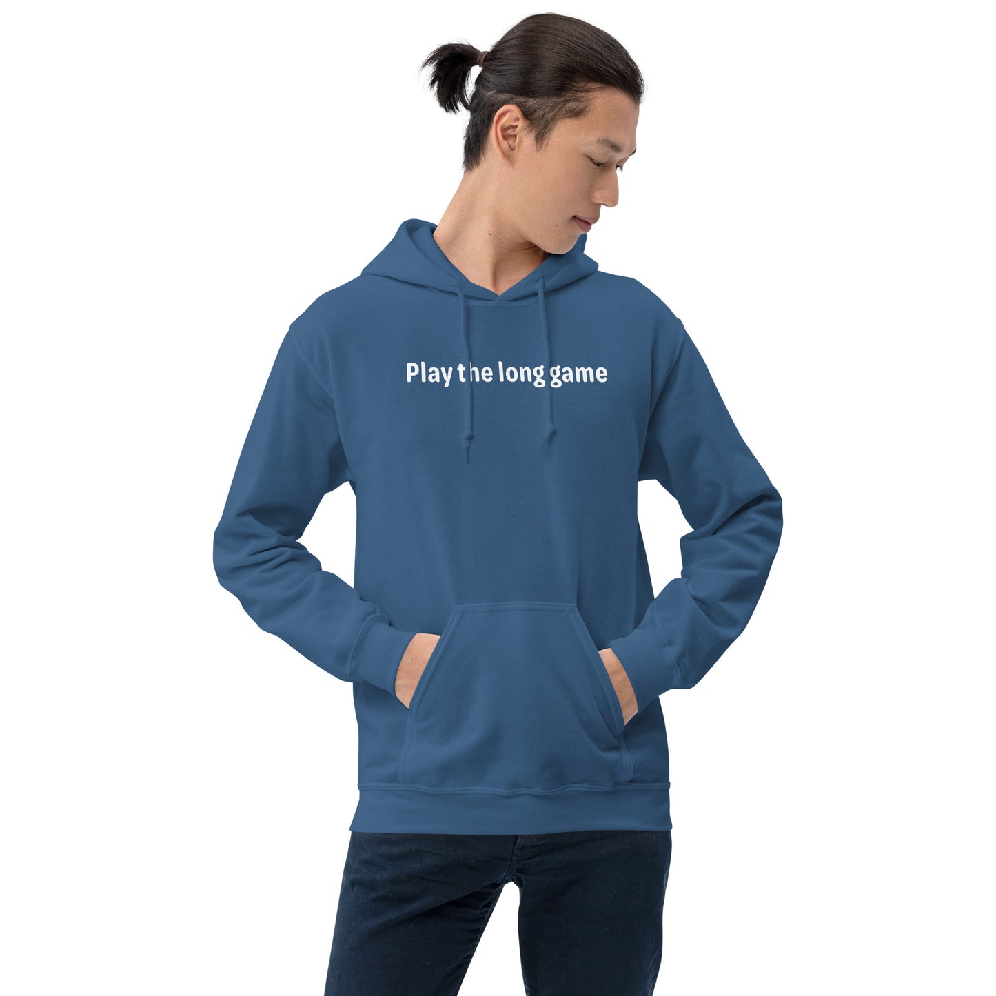 Play the long game - White Text - Mens Hoodie